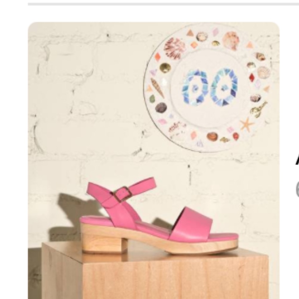 Charlotte stone Pink Leather Clog Sandals with Wooden Heel